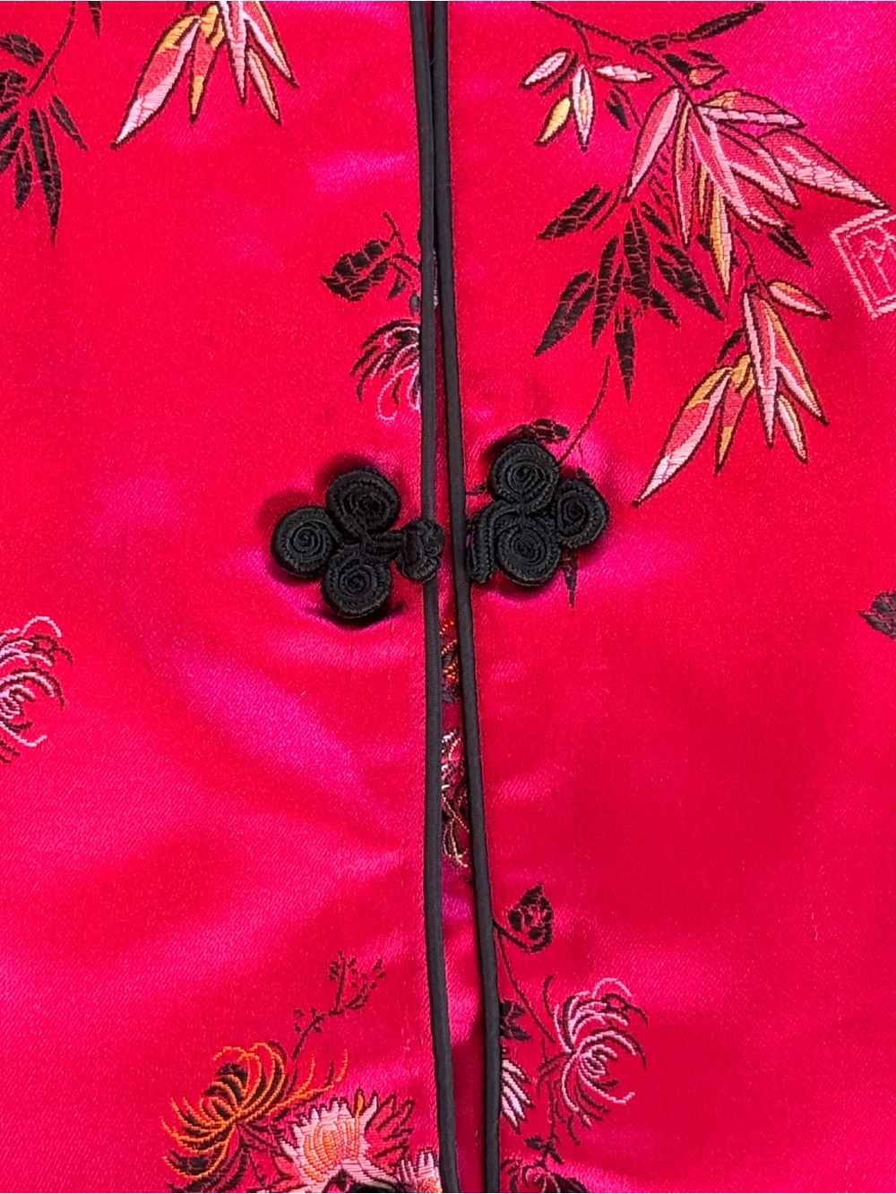 Vintage Dressbarn fuchsia pink satin Chinese vest v-neck frog knot buttons small - Picture 9 of 16
